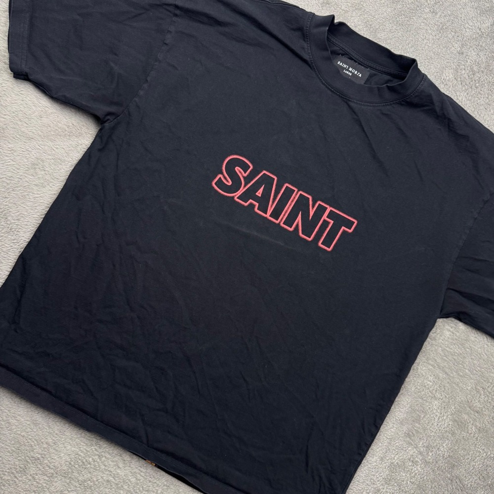 Saint Morta Graphic T-Shirt Mens Large Black Excellent Danger High Risk Boxy Tee
